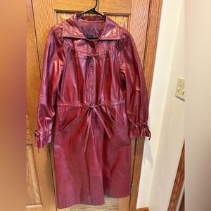 Oxblood Red Leather Trench Coat Vintage Sz M/L Sz 13/14 Fashion Designer Duster